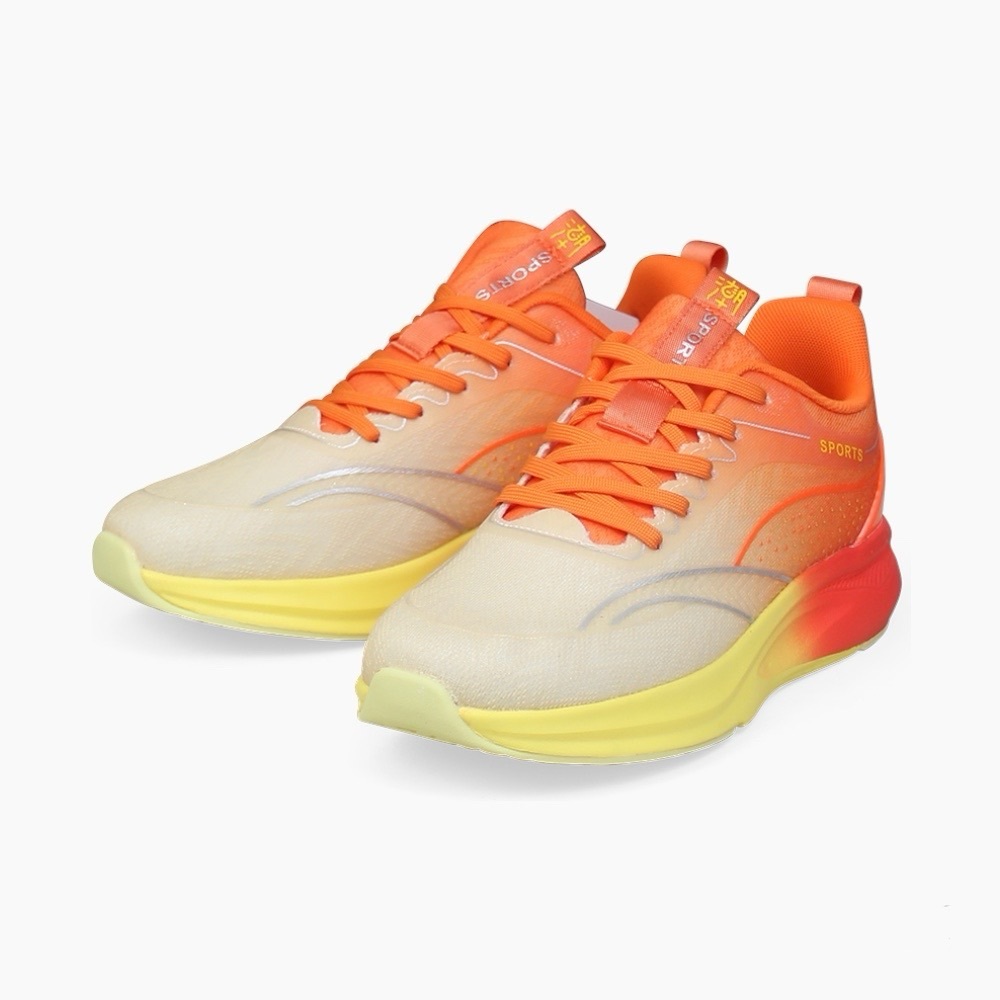 Men's Low Top Chunky Sole Lace Up Wave Detail Sneaker in Orange and Yellow - Picture 3 of 4